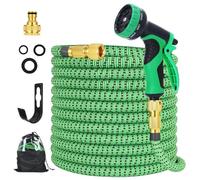 Expandable Garden Hose 50ft, High-Density 3750D Fabric Durable Latex Expandable Hose with 3/4 Inch and 1/2 Inch Solid Brass Fittings, 10-Function Hose Spray Gun for Gardening and Car Washing.