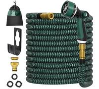 Expandable Garden Hose 50FT, Ultty Hosepipe with 10 Function Nozzle, 1/2" & 3/4" Solid Metal Fittings Durable 3750D Weave No-Kink Lightweight Outdoor Yard Flexible Water Hose, Green