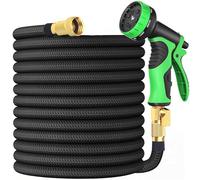 Expandable Garden Hose 75 ft with 10 Function Nozzle Sprayer, Lightweight Flexible Water Hose with Durable Collapsible Latex Core & Solid Brass Fittings, 75ft Retractable Stretch Hose, Black