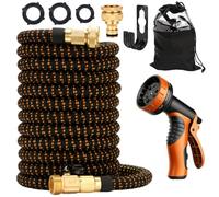Expandable Garden Hose, 75ft Expanding Hose with 10 Function Spray Gun, Flexible Expanding Garden Hose Pipe with 3/4"&1/2" Solid Brass Connectors Durable Weave & No-Kink for Gardening, Cleaning