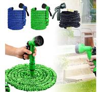 Expandable Garden Hose 75ft with 7-Function Spray Gun - 3X Stretching Magic Water Hose - Lightweight, Leakproof - Includes 3/4", 1/2" Brass Fittings - for Yard, Car Wash & Gardening,Green