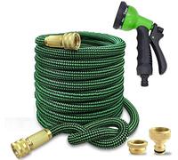 Expandable Garden Hose Flexible 50,75,100,150 Feet Pipe with 8 Pattern Spray Gun in Green Colour. Professional Quality Double Latex Inner Tube with Brass Fittings. (75FT)