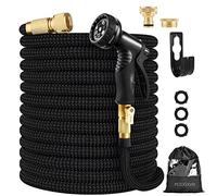Expandable Garden Hose, Flexible Water Hose with 10-Pattern Spray Nozzle, Leak-Proof Retractable Heavy Duty Hose Pipe, 4-Layer Latex Core, Durable 3750D, Brass Alloy Connector, Kink-Free (25FT, Black)