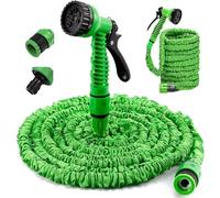 Expandable Garden Hose Leightweight Retractable Kink Free Flexible Magic Hose with 3/4" and 1/2" Fitting Expanding Hose Pipe with 7 Function Spray Nozzle Latex Core Anti-Leakage (Green, 75FT)