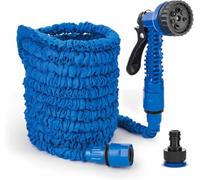 Expandable Garden Hose Leightweight Retractable Kink Free Flexible Magic Hose with 3/4" and 1/2" Fitting Expanding Hose Pipe with 7 Function Spray Nozzle Latex Core Anti-Leakage (Blue, 50FT)