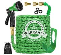 Expandable Garden Hose Pipe 100FT 3 Times Flexible Expanding Magic Lightweight Watering Hose Anti-Leakage with 3/4" 1/2" Solid Brass Fittings 8 Function Spray Nozzle (Green)