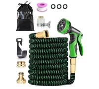 Expandable Garden Hose Pipe 100FT/30M, 10-Pattern Spray Nozzle, Brass Fittings 1/2" & 3/4", Durable 3750D Fabric, 4-Layer Latex Core, Leak-Resistant Design for Gardening, Car Cleaning, Black & Green