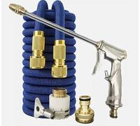 Expandable Garden Hose Pipe 100ft/30m, Retractable Hosepipes for Garden with 6 Functions Metal Jet Spray Gun, Expanding Magic Water Hose Attachments Brass Connectors, Flexible Hose Anti-Kink(Blue)