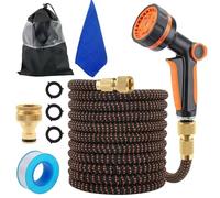 Expandable Garden Hose Pipe - 100FT Flexible Expandable Water Hose with 10-Function Spray Gun, with 3/4", 1/2" Solid Brass Fittings Durable Latex Retractable No-Kink Hose Pipe for Outdoor Pet Bathing