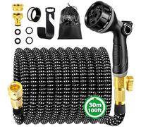 Expandable Garden Hose Pipe 100FT, Flexible Expanding Magic Hose Pipe for Garden with 10 Functions Spray Nozzle, Leakproof Anti-Kink Water Hose with Durable Fitting for Yard Lawn Gardening Car Washing