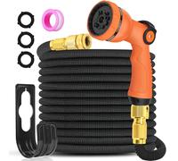 Expandable Garden Hose Pipe 100ft - Flexible Expanding Water Hose with 10 Pattern Spray Gun, 3/4" and 1/2" Metal Fittings, Durable Latex Retractable Hose Pipe, for Outdoor, Gardening