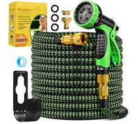 Expandable Garden Hose Pipe 100FT, Retractable Flexible Hose Pipe, 10-Pattern Spray Nozzle, 3/4" & 1/2" Alloy Connectors, Leak-Proof, Kink-Free, Expanding Water Hose for Gardening, Washing & Cleaning