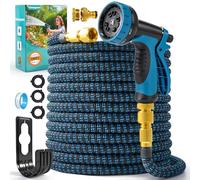 Expandable Garden Hose Pipe 100FT with 10-Pattern Spray Nozzle, 3/4"& 1/2" Alloy Fittings, Retractable Flexible Hose Pipe, Kink-Free, Leak-Proof, Expanding Water Hose for Gardening, Washing, Bathing