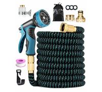 Expandable Garden Hose Pipe 150FT, 10-Pattern Spray Nozzle, Brass Fittings 1/2" & 3/4", Durable 3750D Fabric, 4-Layer Latex Core, Leak-Resistant Design for Gardening and Car Cleaning, Black & Blue