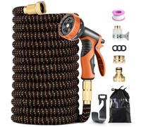Expandable Garden Hose Pipe 150FT/45M, Flexible 3750D Fabric Water Hose with 10-Pattern Spray Nozzle, 1/2" & 3/4" Connectors, 4-Layer Latex Core for Garden Watering, Car Washing, Orange & Black