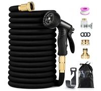 Expandable Garden Hose Pipe 150FT/45M, Flexible 3750D Fabric Water Hose with 10-Pattern Spray Nozzle, 1/2" & 3/4" Connectors, 4-Layer Latex Core for Garden Watering, Car Washing, Black