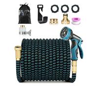 Expandable Garden Hose Pipe 150FT/45M, Flexible Water Hose with 10-Pattern Spray Nozzle, 1/2" & 3/4" Connectors, 4-Layer Latex Core for Garden Watering, Car Washing & Outdoor Cleaning, Blue & Black