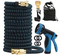 Expandable Garden Hose Pipe, 15m/50ft Expanding Hose with 10 Function Spray Gun, Flexible Hosepipes for Garden with 3/4"&1/2" Solid Brass Connectors Durable Weave & No-Kink