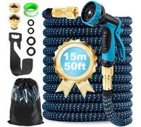 Expandable Garden Hose Pipe 15m 50ft, Expanding Hosepipes for Garden Water Hose with 1/2" 3/4" Connectors, 10 Function Spray Gun, Holder, Flexible Retractable Magic Hoses for Gardening Car Washing