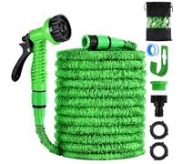 Expandable Garden Hose Pipe 15m 50ft, Garden Hoses, Flexible Hose Pip with 7 Function Spray Gun,Extendable Water Hose Retractable Magic Hose Pipe for Gardening Car Washing (Green) (50ft 15m)