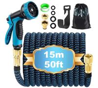 Expandable Garden Hose Pipe 15m 50ft, Hosepipes for Garden Expanding Water Hose with 10 Function Spray Gun, 3/4" 1/2" Connectors, Retractable Flexible Magic Hoses for Gardening Car Washing