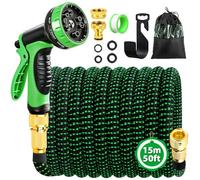 Expandable Garden Hose Pipe 15m 50ft, Retractable Hosepipes for Garden with 10 Functions Spray Gun, Expanding Magic Water Hose Attachments 3/4"&1/2" Connectors, Flexible Hose Anti-Kink(Green)
