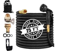 Expandable Garden Hose Pipe 25FT, 3 Times Expanding Flexible Magic Lightweight Watering Hose Pipe with 10 Function Spray Gun/Brass Fittings/Anti-Leakage with 3/4''&1/2'' Connectors Hosepipe(25ft)