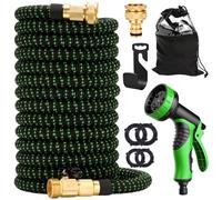 Expandable Garden Hose Pipe, 30m/100ft Expanding Hose with 10 Function Spray Gun, Flexible Hosepipes for Garden with 3/4"&1/2" Solid Brass Connectors Durable Weave & No-Kink