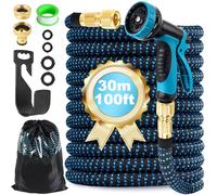 Expandable Garden Hose Pipe 30m 100ft, Expanding Hosepipes for Garden Water Hose with 1/2" 3/4" Connectors, 10 Function Spray Gun, Holder, Flexible Retractable Magic Hoses for Gardening Car Washing