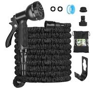 Expandable Garden Hose Pipe 30m/100ft, Heavy Duty Flexible with 7-Function Spray Gun, 3/4" 1/2" Fittings, Double Layer Latex Core Hosepipe, Durable & Anti-Leak Kink Free (Black)