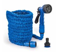 Expandable Garden Hose Pipe 75ft, Flexible Magic Hose with 7 Function Nozzle, 3/4" & 1/2" Fittings, Best Water Hose Pipe for Gardening, Hosepipe Reel, Heavy Duty, Food Grade, Blue