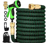 Expandable Garden Hose Pipe, Upgraded 3-Layer Latex No-Kink Flexible Water Hose, 3/4"&1/2" Metal Connectors, With10 Function Spray Nozzle for Gardening and Cleaning (50FT)