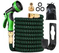Expandable Garden Hose Pipe, Upgraded Expanding Garden Water Hose with 10 Function Spray Nozzle Gun, 1/2" & 3/4" Solid Brass Fittings, Flexible Lightweight Anti-Kink Durable (15M/50FT,Green)