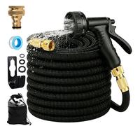 Expandable Garden Hose, Upgraded 3-Layer Natural Latex No-Kink Flexible Water Hose with 10-Pattern Spray Nozzle, Solid Brass Connectors - for Garden Watering, Car Wash, Pet Bathing (75ft)