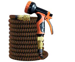 Expandable Garden Hose with Spray Gun, Lightweight Flexi Hose No-Kink, 10 Pattern Water Hose for Easy Storage, Car Wash, Watering Plants & Patio Cleaning (Black+Orange, 50ft)
