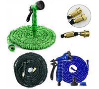 Expandable Garden Water Hose Pipe - 100FT Magic Expanding Hose with 3/4" to 1/2" Brass Fittings Valve 7 Function Spray Gun Nozzle Wall Holde for Watering Plants & Garden Showers (Black)