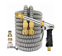 Expandable Hose Pipe High Pressure Car Wash Hose with Metal Spray Gun Set Outdoor Watering Irrigation Tool Garden Hose(Gray with Black Dot,1/2''_100FT)