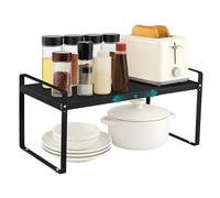 Expandable Kitchen Cupboard Organiser Multi-Purpose Shelf Organiser Cupboard Shelf Organiser for Home and Kitchen Storage Black (Black, 2 Tier)