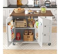 Expandable Kitchen Island Cart with Rolling Wheels, Wooden Grain Finish, Serving Trolley, Kitchen Cabinet, Two Doors & Three Drawers, Versatile Kitchen Storage Solution
