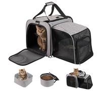 Expandable Large Cat Carrier with Litter Tray - LitaiL Soft Cat Travel Carrier for Car, Travel Litter Box for Cats, Mesh Cat Travel Carrier Bag Up 20 lb for Hiking, Camping, Long Road Trip