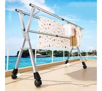 Expandable Laundry Drying Rack with Lockable Wheels 3 Bar SpaceSaving Folding Clothes Dryer 140cm Height Steel for Indoor/Outdoor Use No Shoe Support 200cm