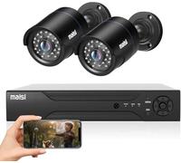 [Expandable] MAISI 1080P 4 Channel DVR CCTV Security Camera System, 2x 2MP HD Outdoor Waterproof Bullet Camera, Night Vision, Motion Detection, Remote View, APP/Email Alert, NO Hard Drive