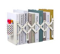 Expandable Metal Bookends, MSDADA Adjustable Book Ends Heavy Duty Book Holder Desktop Book Stand Non-Skid Desk Organizer for Kids Student Home Office School Bookshelf Book Storage (Beige)