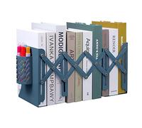 Expandable Metal Bookends, MSDADA Adjustable Book Ends Heavy Duty Book Holder with Detachable Pen Container, Non-Skid Desk Organizer for Kids Student Home Office School Bookshelf Book Storage(Blue)