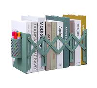 Expandable Metal Bookends, MSDADA Adjustable Book Ends Heavy Duty Book Holder with Detachable Pen Container, Non-Skid Desk Organizer for Kids Student Home Office School Bookshelf Book Storage(Green)