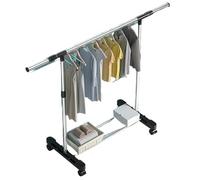 Expandable Metal Coat Rack - Stainless Steel Floor Drying Rack with Double Pole Lift Telescopic Mobile Clothes Hanger for Bedroom - Space-Saving & Durable