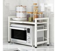 Expandable Microwave Oven Rack, 2 Tier Adjustable Shelf Stand, Toaster Stand, Metal Baker's Rack Kitchen Counter Shelf Organiser, Width 40-60cm, 66lbs/30kg Load Bearing, White