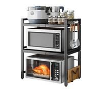 Expandable Microwave Oven Rack 3 Tier microwave shelf,Adjustable Width & Height Kitchen Counter Organizer Shelf Stand, Pot Pan Grill Storage Racks