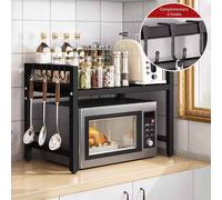 Expandable Microwave Shelf Organizer, Black Moisture And Rust Proof Countertop Storage, 42-64 Cm Adjustable Length