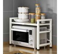 Expandable Microwave Shelf Organizer, White Moisture And Rust Proof Countertop Storage, 42-64 Cm Adjustable Length